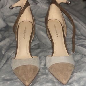 MARC FISHER MEDIUM BROWN SUEDE TWO TONE HEELS